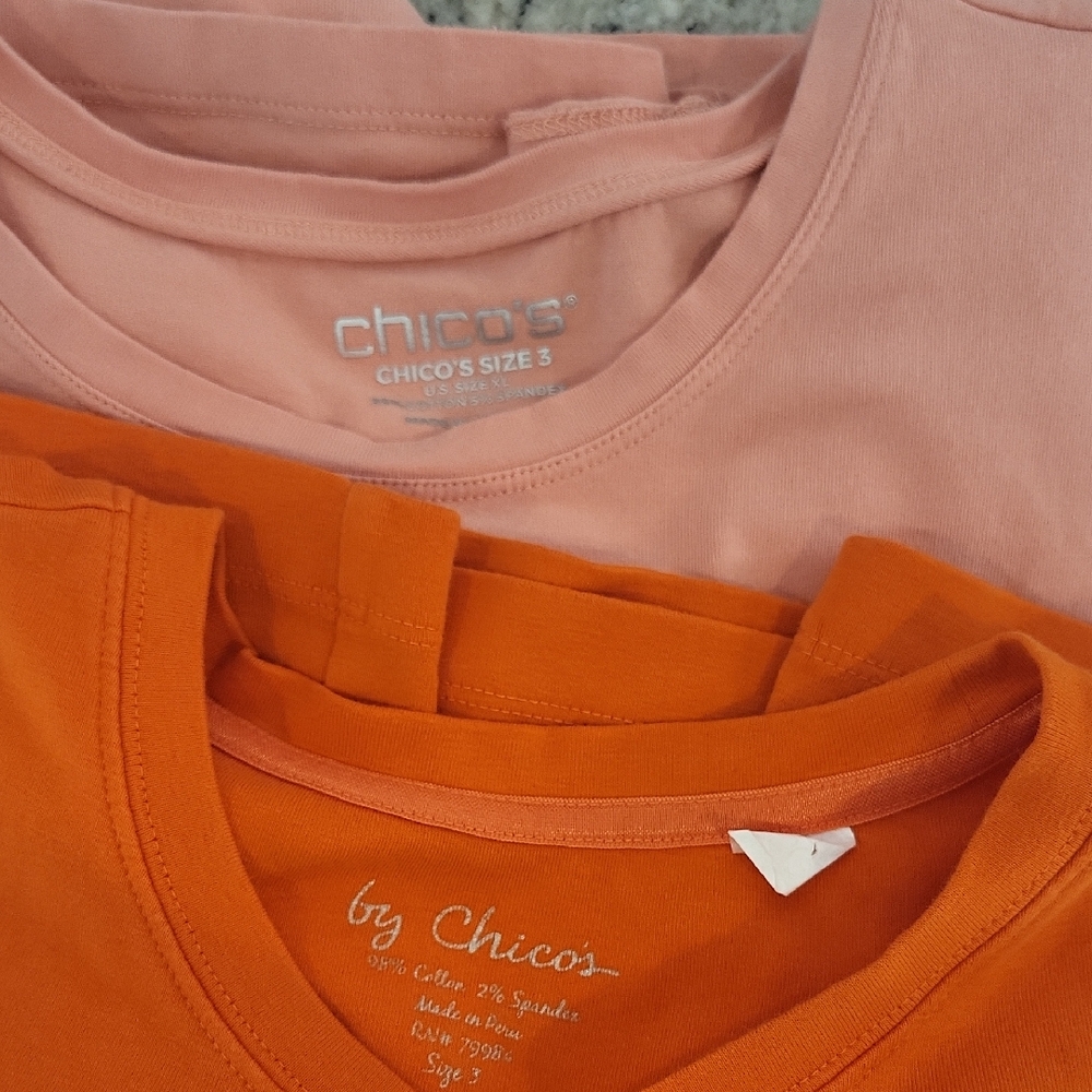 Chico's Vibrant Orange and Soft Coral Tees Size 3
